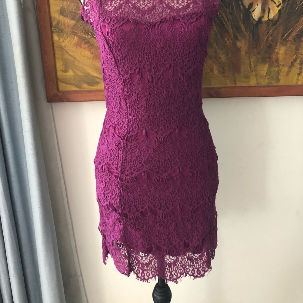 ‼️⬇️💲NWT Free People Magenta Lace Dress - Picture 3 of 5